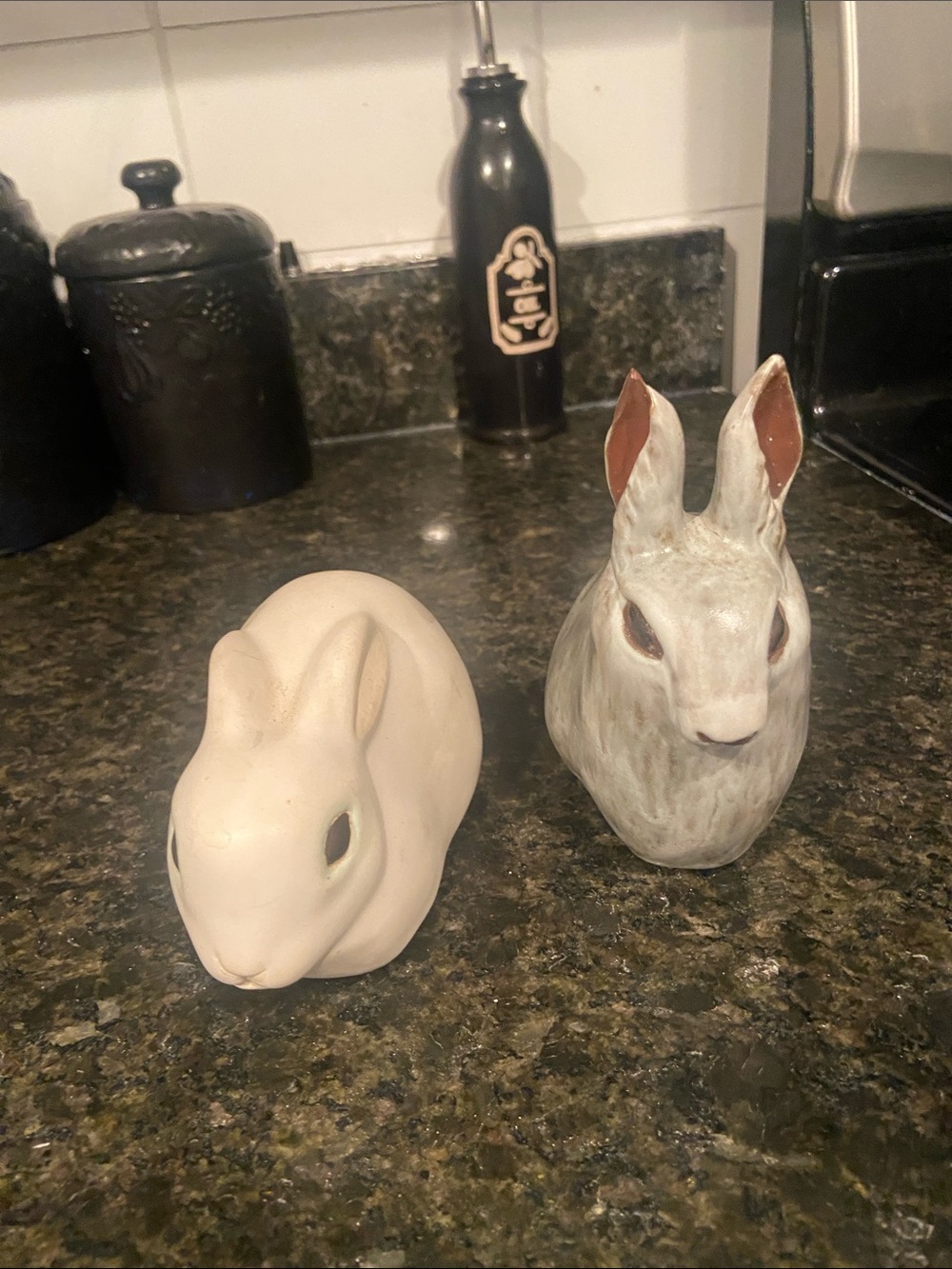 Ceramic Bunny Figurine Pair - White and Gray